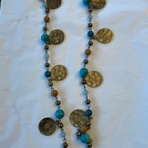 Multicolored turquoise color beads and hammered metal